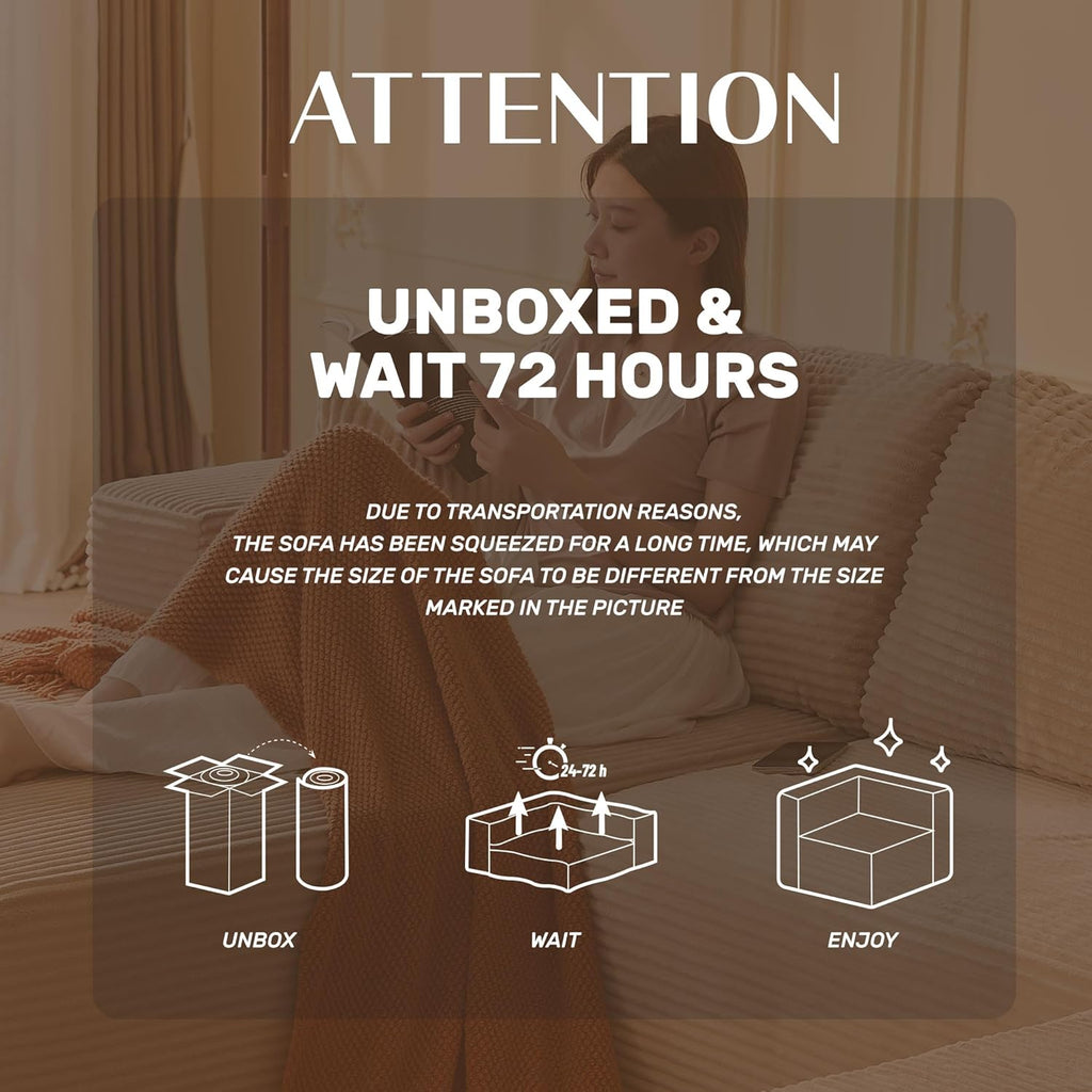107" Boneless Couch with Deep Seat, Set of Modular Sectional Sofa, Cloud Sectional Couch for Living Room, No Assembly Required, Corduroy, U-Shape 3 Seater Left, Camel