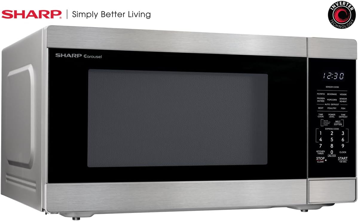 SHARP Countertop Microwave Oven with Removable 16.5" Carousel Turntable, 1200 Watt, 2.2 Cubic Feet, Stainless Steel