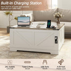EAG 40" Large Farmhouse Lift Top Coffee Table with Hidden Compartment & Power Outlets, Square Wooden Coffee Table with Multi-Function Flip-Top Ample Storage Center Table for Living Room, White