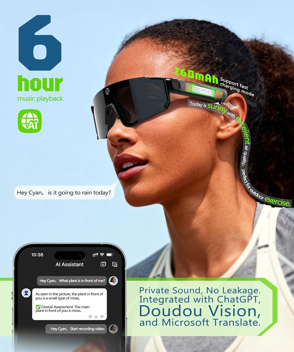 AI Smart Glasses with Camera 4K  Video Recording Glasses with Camera  Polarized Sports Sunglasses with EIS Stabilization  Dual Mic Noise Canceling  IP66  ChatGPT Enabled
