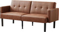 Garvee 75.5" Convertible Futon Sofa Bed, PU Leather Upholstered Futon Couch with Strong Legs, Mid Century Modern Sleeper Sofa, Comfy Loveseat for Living Room, Bedroom, Dorm, Brown