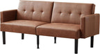 Garvee 75.5" Convertible Futon Sofa Bed, PU Leather Upholstered Futon Couch with Strong Legs, Mid Century Modern Sleeper Sofa, Comfy Loveseat for Living Room, Bedroom, Dorm, Brown