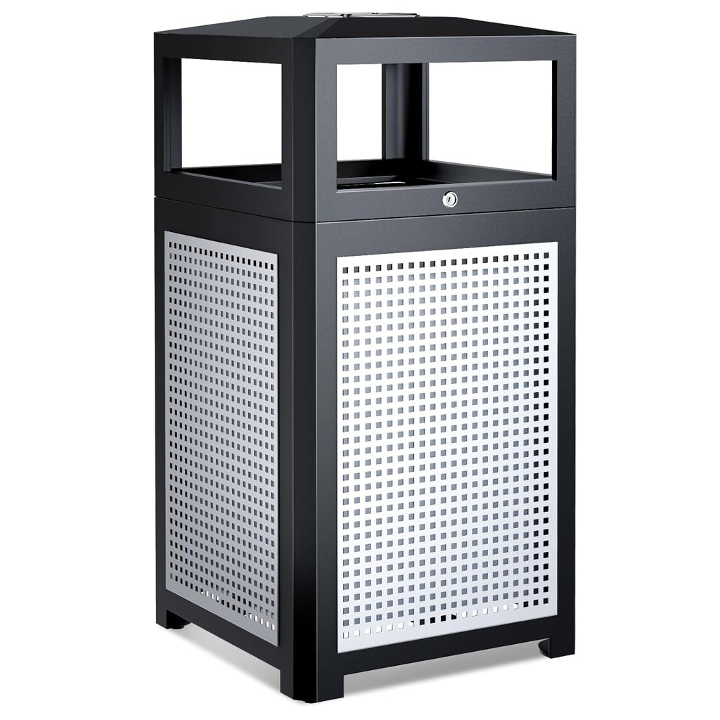 Outdoor Trash Can Commercial 40 Gallon, Heavy Duty Large Metal Slatted Garbage Can with Metal Liner for All Weather Resistant, Garbage Bin Waste Receptacle for Parks, Streets, Public Spaces