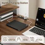 Farmhouse 69" Executive L Shaped Desk with Drawer, Home Office Desk with Charging Station, Corner Computer Desk with Monitor Stand, File Drawer, Storage Cabinet, White and Walnut