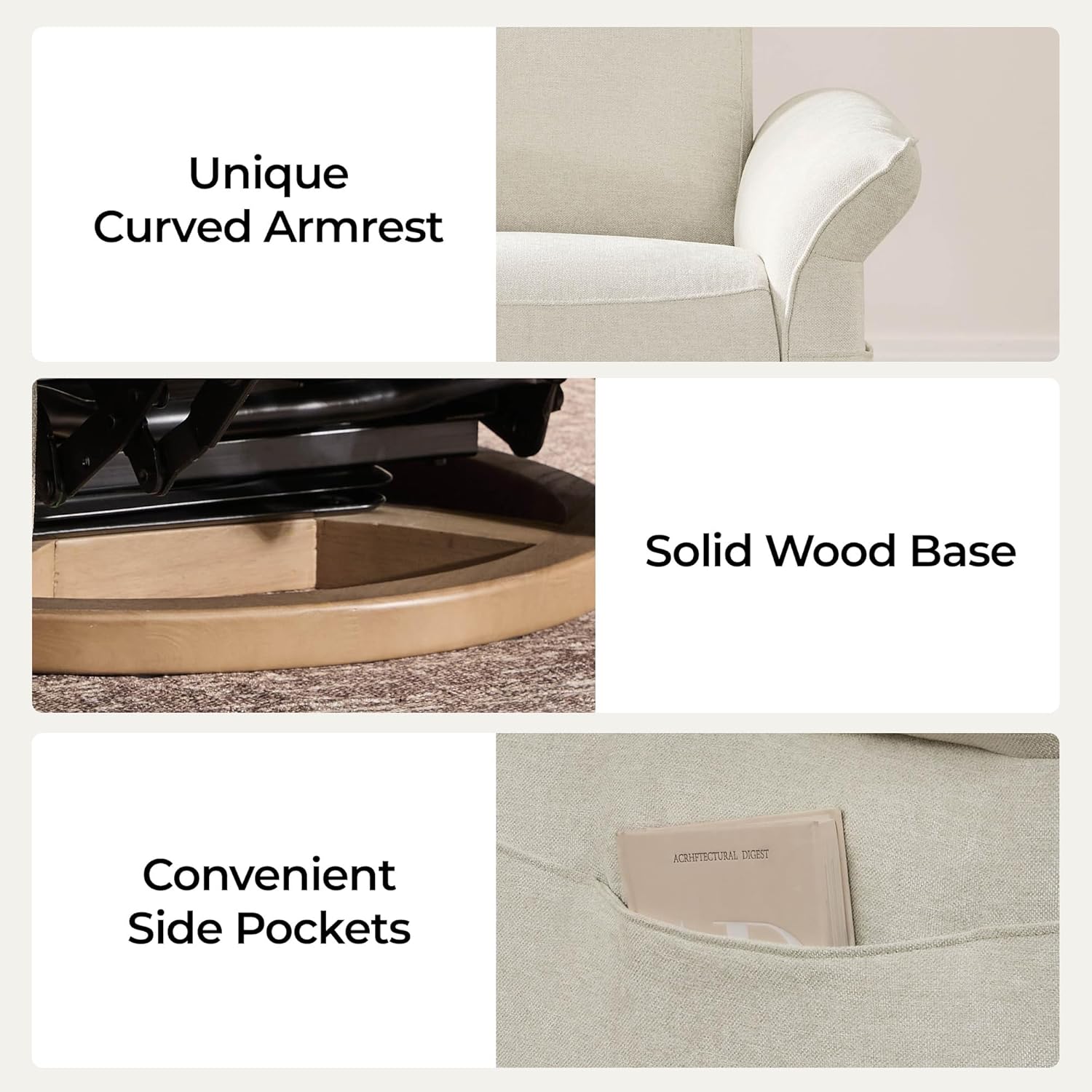 CHITA Power Recliner Chair, Electric Triple-Motor Swivel Glider Nursery Rocking Chair with Adjustable Power Headrest and Lumbar Support, GREENGARD Gold Certified, Solid Wood Base, Linen