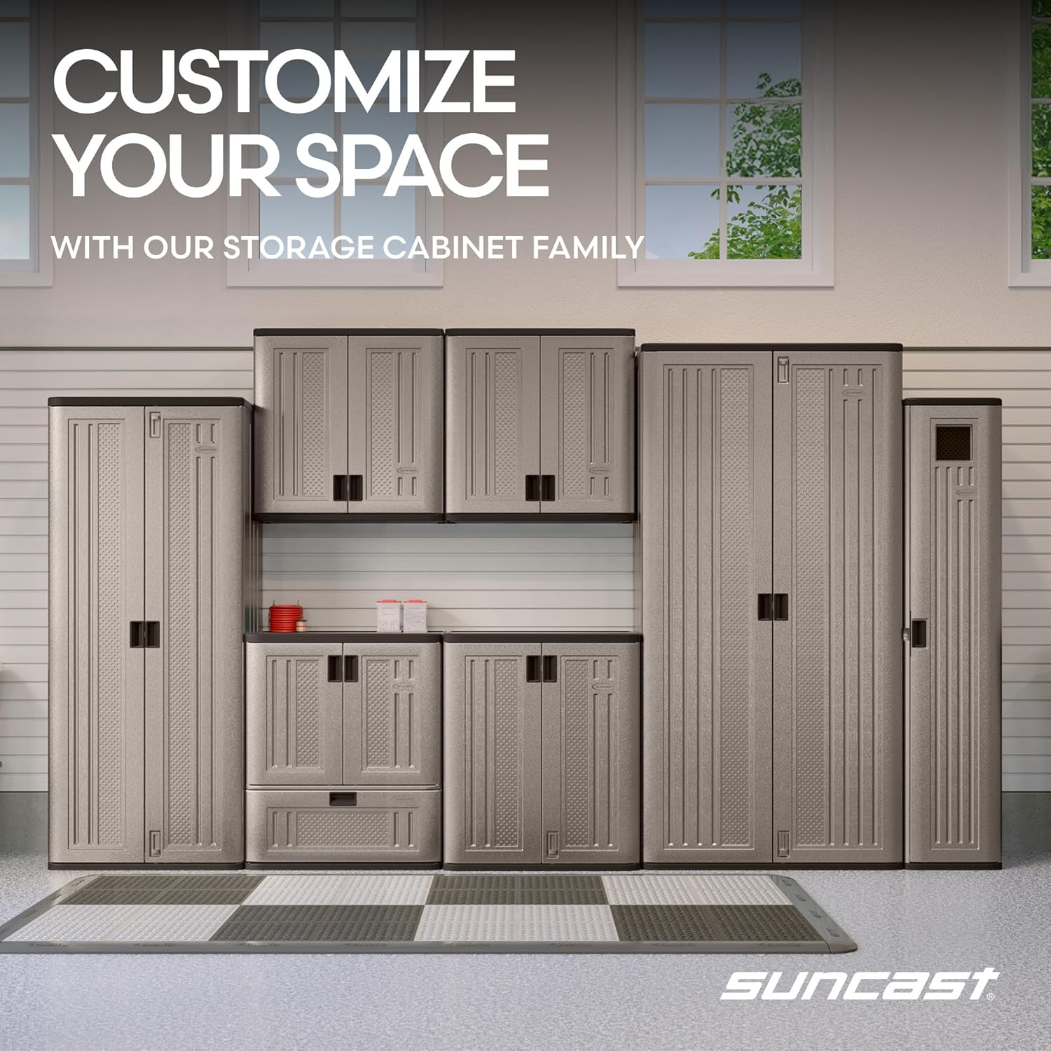 Suncast 36" Resin Base Garage Storage Cabinet, Platinum, Made in the USA