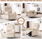 Adult 360° Rocking Recliner Chair .Nursery Rocker Reclining Chair with Side Pocket, a Comfy upholstered Single Sofa Armchair. Suitable for Living Room, Bedroom Nursing use, Velvet Fabric in Beige