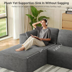 Gizoon 105" Oversized Floor Sofa Sectional, L Shaped Modular Cloud Couch with Chaise, Deep Seat Corduroy Memory Foam Boneless Couch for Living Room, No Assembly (Grey, Left Facing Chaise)
