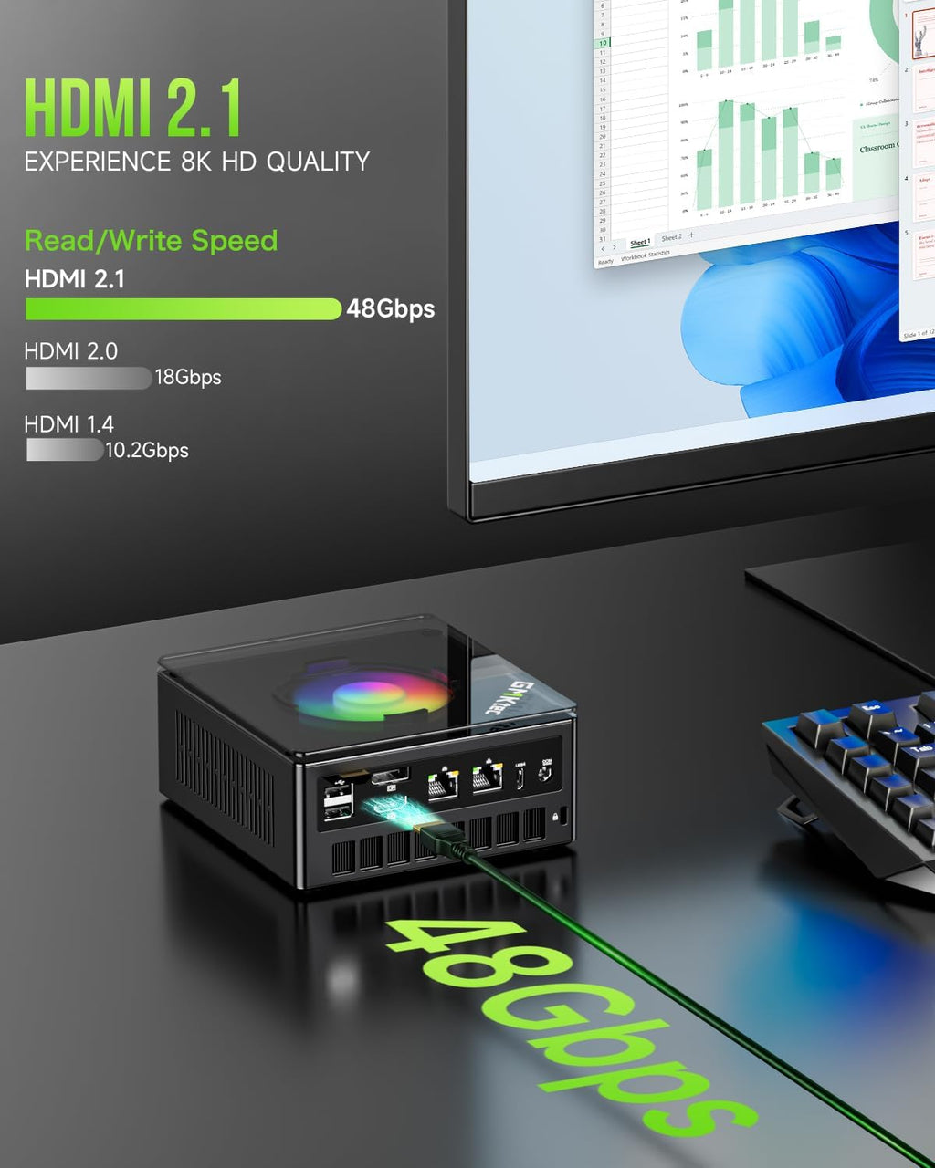 GMKtec Gaming PC  K11 AMD Ryzen 9 8945HS(8C/16T  Up to 5.2GHz)  32GB DDR5 RAM 1TB Mini PC Desktop Computer  Oculink  Dual NIC 2.5GbE LAN  HDMI/DisplayPort/USB4*2
