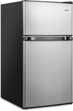 COSTWAY Compact Refrigerator, 3.2 Cu.Ft. Fridge Freezer Compartment with Reversible 2 Door, Adjustable Thermostat, Removable Glass Shelves, Mini Refrigerator for Bedroom Dorm Apartment, Silver