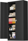 Greenvelly Storage Cabinet, 72” Black Garage Steel Locking Cabinet with Doors and 4 Adjustable Shelves, Tall Lockable File &Tool Cabinet for Home Office, Metal Classroom Cabinet Basement