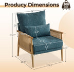 Karl home Cozy Chenille Accent Chair with Lumbar Pillow & Rattan Arms Modern Lounge Chair for Living Room, Bedroom, Reading Nook, Blue & Green