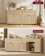 VASAGLE ELLAN Collection - Boho Buffet Cabinet with Rattan-Look Doors, Sideboard Storage Cabinet, Rounded Corners, Adjustable Shelf, Drawer, for Kitchen, Oak Beige UBBK601YC01