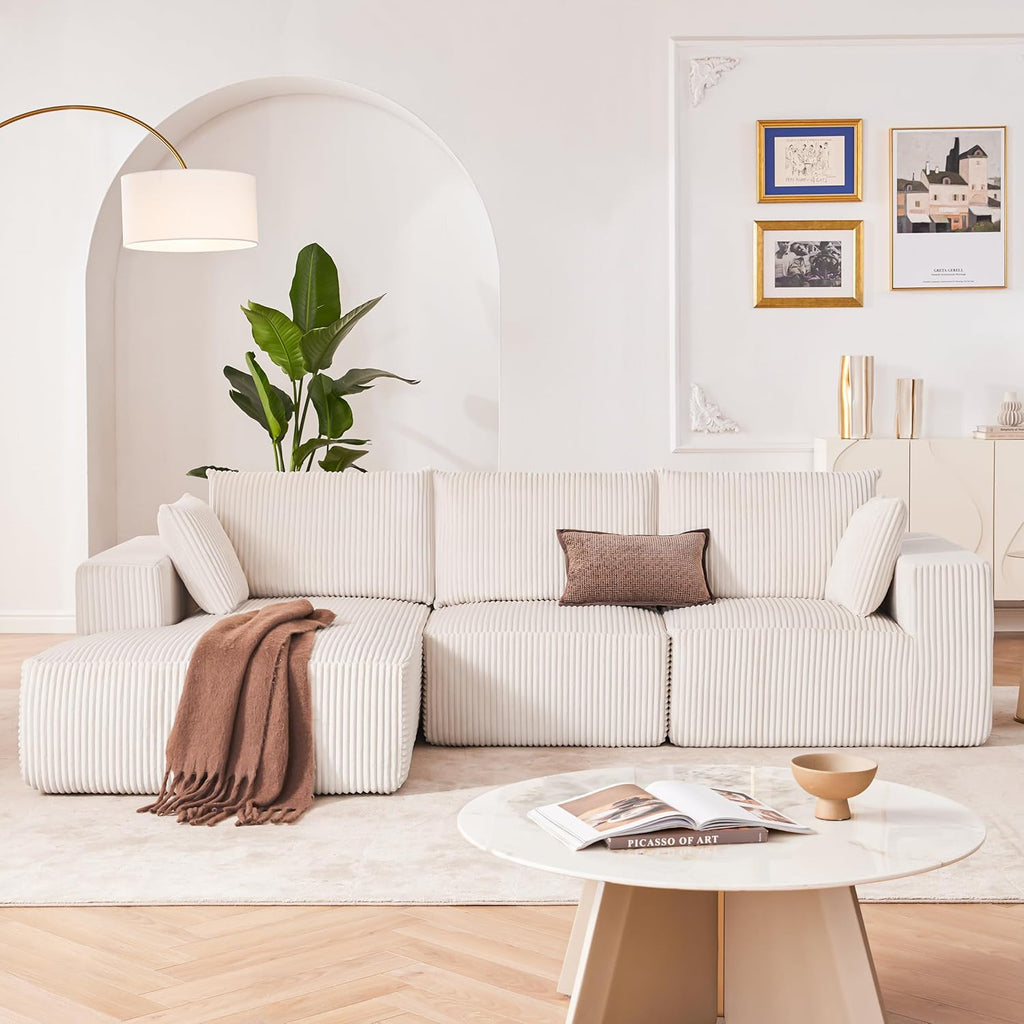 108” Modular Sectional Sofa, Cloud Sectional Couch with Deep Seat, Modern Modular L-Shape Sofa Couch with Chaise,Upholstered Boneless Couches for Living Room Bedroom (Beige, Left Facing Chaise)