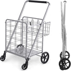 Wellmax Shopping Cart with Wheels, Metal Grocery Cart with Wheels, Shopping Carts For Groceries