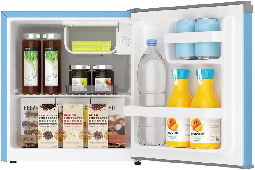 Frigidaire EFR115 Mini Refrigerator - Energy Saving - CFC Free - Slide Out Shelves - Ideal for for Dorm, Office, RV, Garage, Apartment - 1.6 Cubic Feet, Blue