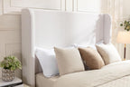 Queen 54" Tall Headboard Wingback Upholstered Platform Bed Frame Elegant Simplicity Textured Canvas for Bedroom Strong Wood Slats Support No Box Spring Needed Easy Assembly No Noise Ivory