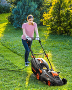 DOVAMAN 13Amp LA16M Lawn Mower, 16" Blade, 5-Position Height Adjustment, 3-Step Quick Vertical Fold Storage, 2-in-1 Mulching & Bagging, 98% Collection, Corded Lawn Mower for Your Garden