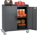 Metal Garage Storage Cabinet with Wheels, Tall Locking Cabinet with Doors and Shelves, Tool Storage Cabinets for Garage, Home Office (Black,35.6" H)