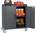 Metal Garage Storage Cabinet with Wheels, Tall Locking Cabinet with Doors and Shelves, Tool Storage Cabinets for Garage, Home Office (Black,35.6" H)