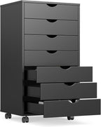 OLIXIS 7 Drawer File Cabinet, Mobile Filing Cabinet Under Desk Storage Organization with Wheels, Vertical Filing Chest Rolling Wood Small Desk Printer Stand for Home Office, Dark