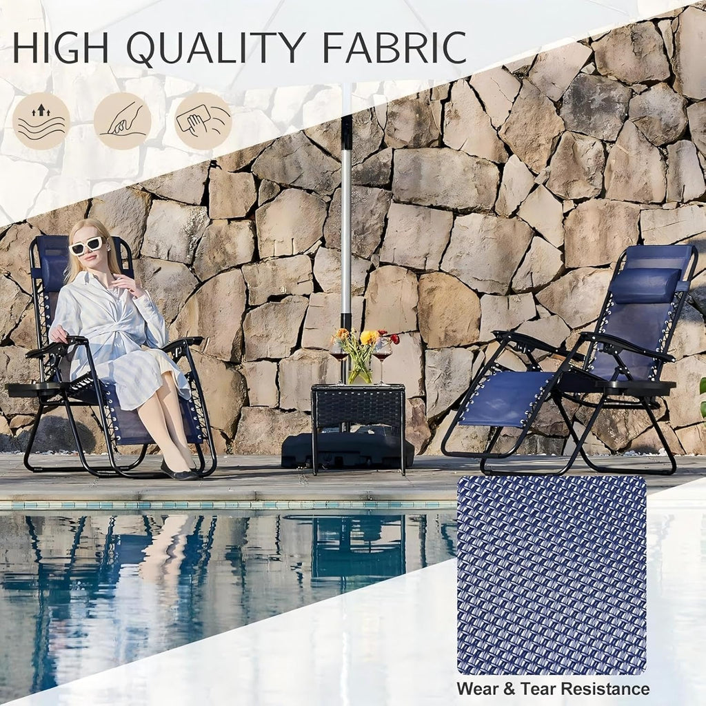 Sweetcrispy Zero Gravity Chairs, Set of 4 Portable Recliner Beach Camping Patio Outdoor Folding Lounge Chair with Cup Holder Trays and Adjustable Pillow for Poolside, Garden, Backyard, Lawn (Blue)
