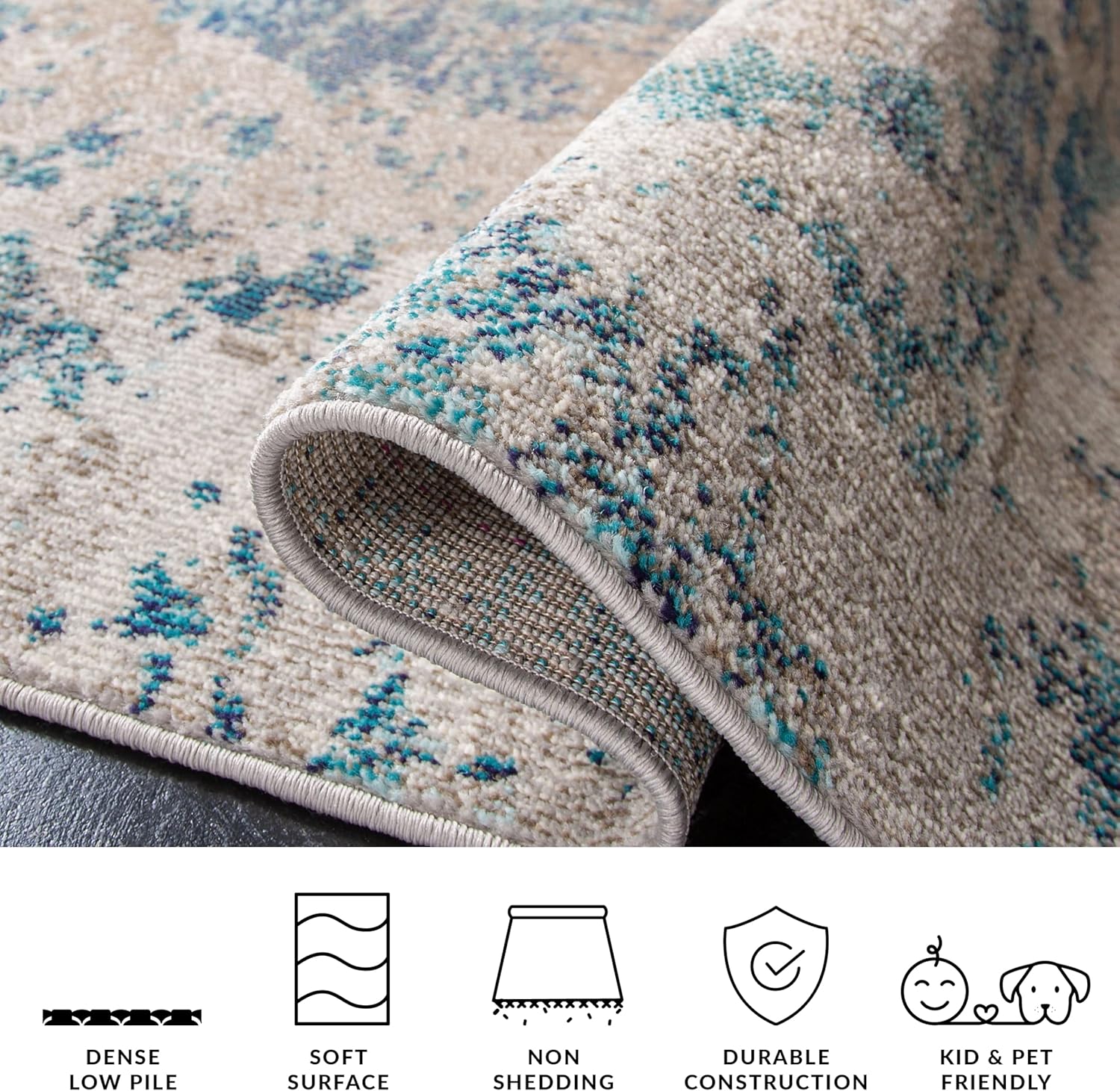 SAFAVIEH Madison Collection X-Large Area Rug - 12' x 18', Blue & Grey, Modern Boho Abstract Design, Non-Shedding & Easy Care, Ideal for High Traffic Areas in Living Room, Bedroom (MAD440M)