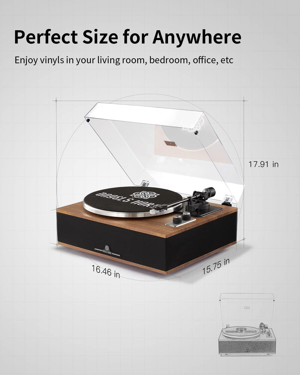 ANGELS HORN Vinyl Record Player  Bluetooth Turntable with Built in Speakers Phono Preamp  High Fidelity Turntables for Vinyl Records with Magnetic Cartridge AT-3600L  Belt Drive 2-Speed