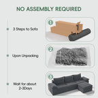 104" Cloud Sectional Couch, Boneless Couches for Living Room, L Shaped Couch with Ottoman, Modular Sectional Sofa with Deep Seat, Modern Boneless Sofa for Living Room, No Assembly (Grey, L-Shaped)