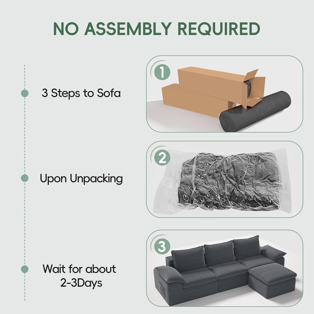 104" Cloud Sectional Couch, Boneless Couches for Living Room, L Shaped Couch with Ottoman, Modular Sectional Sofa with Deep Seat, Modern Boneless Sofa for Living Room, No Assembly (Grey, L-Shaped)