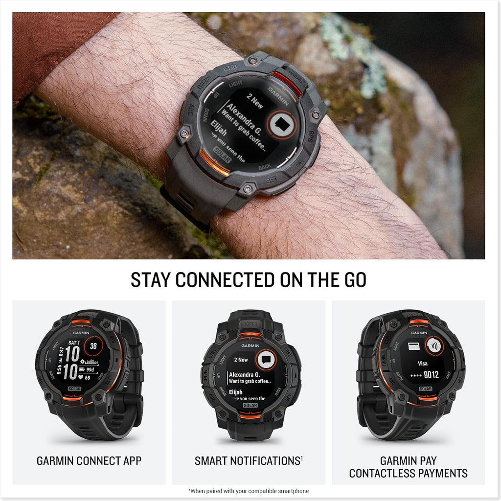 Garmin Instinct® 3 45mm  Solar Charged Display  Rugged Outdoor GPS Smartwatch  Metal-Reinforced Bezel  Built-in Flashlight  Black