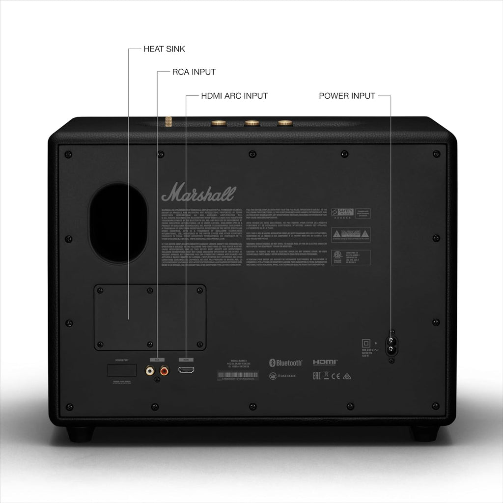 Marshall Woburn III Bluetooth Home Speaker - Loud Stereo Sound with Bass and Treble Controls | Plug-in Powered | Record Player Compatible | HDMI  RCA  3.5 mm Aux Inputs - Black