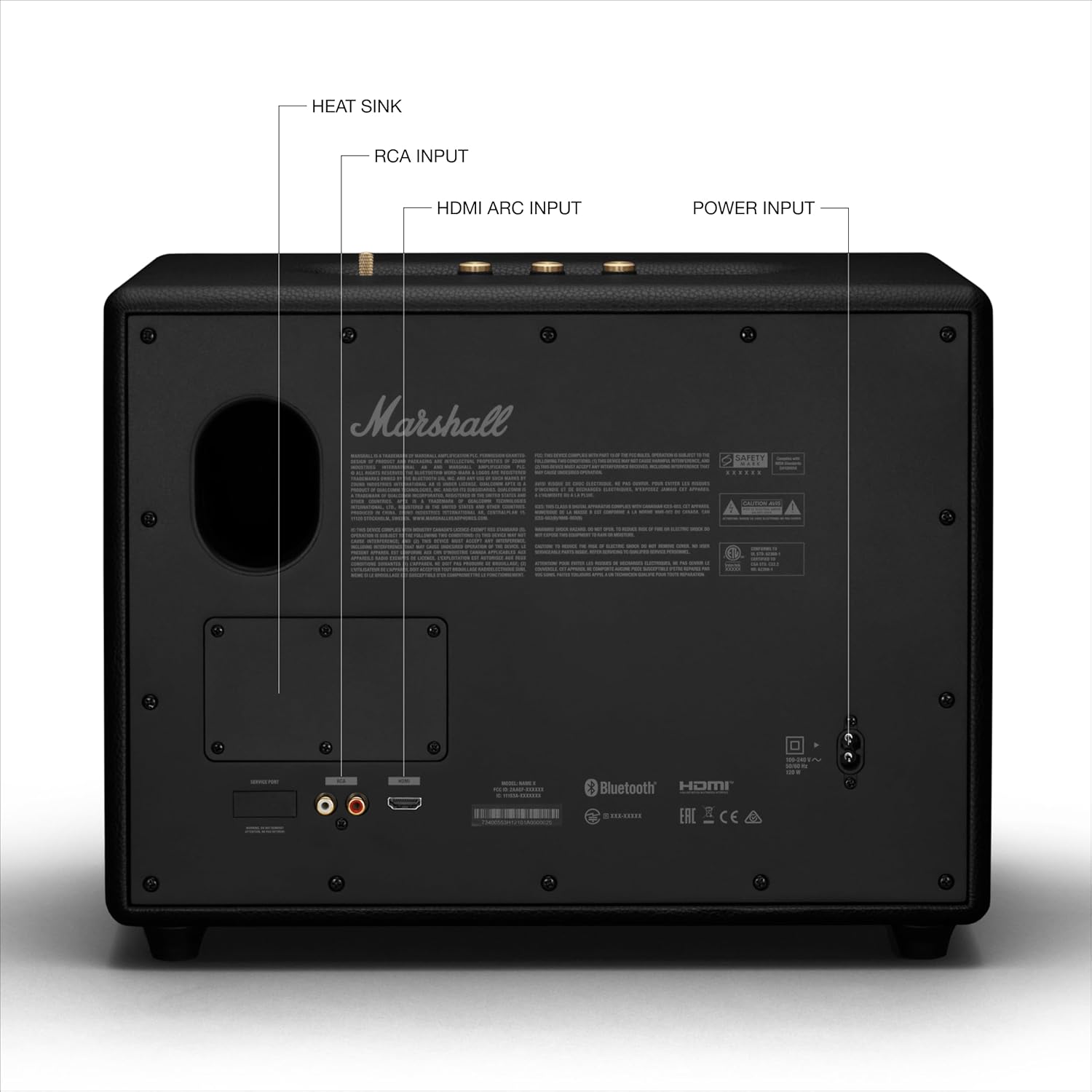 Marshall Woburn III Bluetooth Home Speaker - Loud Stereo Sound with Bass and Treble Controls | Plug-in Powered | Record Player Compatible | HDMI  RCA  3.5 mm Aux Inputs - Black