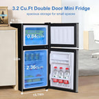 Cucina Magica Mini Fridge with Freezer, 3.2 cuft Small Refrigerator, 7 Adjustable Thermostat, Energy Saving, Low Noise, Double Door Compact Refrigerator for Dorm, Bedroom, Office - Silver