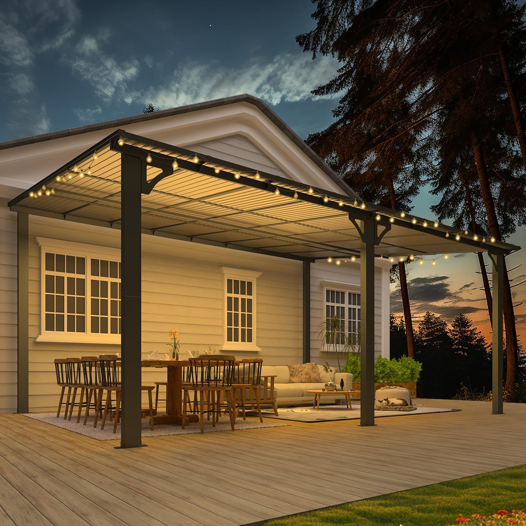 AECOJOY 16' x 12' Gazebo Outdoor Pergola for Patio  12x16 Large Wall-Mounted Hard Top Lean to Metal Gazebo Shelter Pergolas and Gazebos Clearance with Patio Roof  Heavy Duty Awnings for Decks