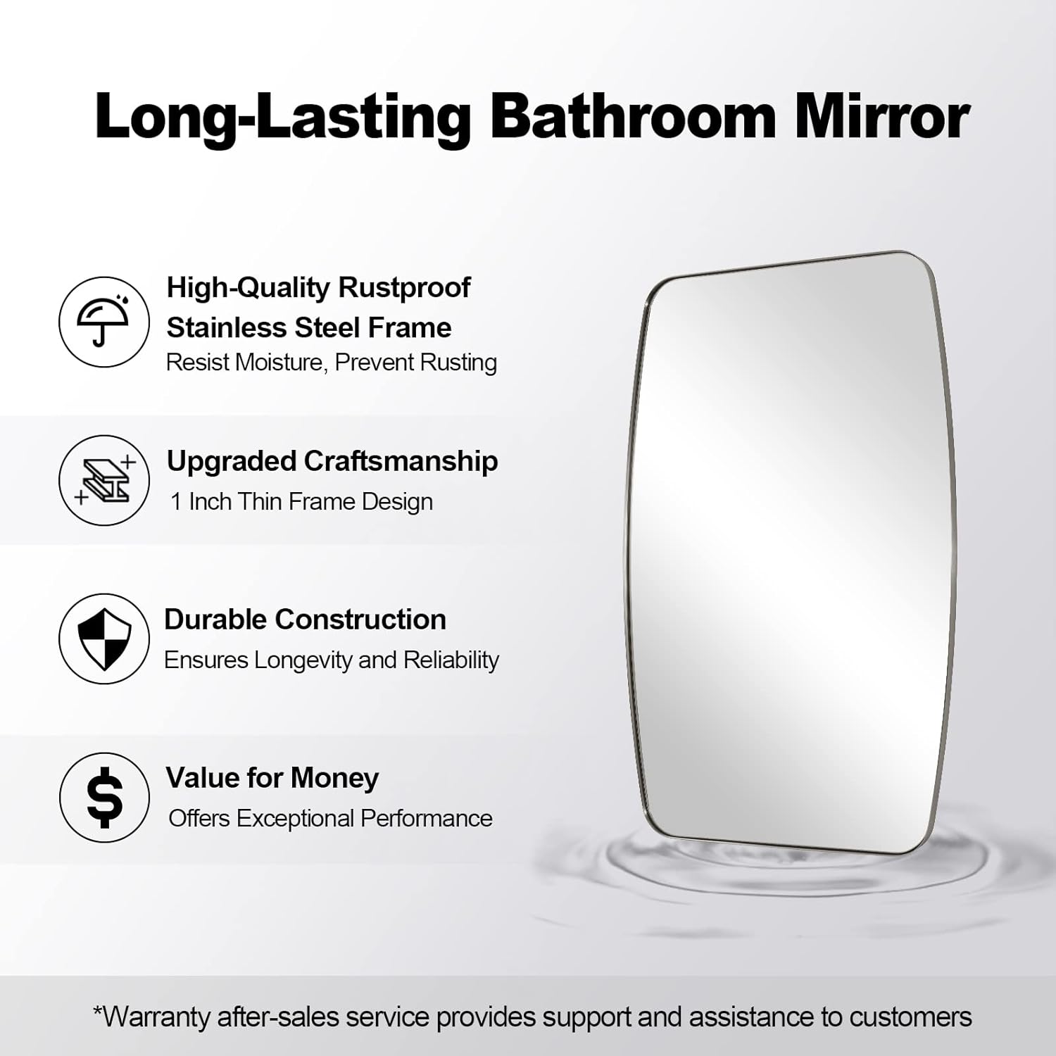 ANDY STAR Brushed Nickel Bathroom Mirror, 32x48 Oblong Mirror with Stainless Steel Metal Frame, Silver Oval Vanity Mirror for Over Sink, Modern Anti Rust Wall Mounted
