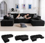 MAXYOYO 129.5" Modular Sectional Sofa Couch, U Shaped Modern Cloud Couch with 2 Ottomans, Sofa in A Box, Tufted 6-Seat Boneless Sleeper Chair for Living Room, No Assembly Required, Black