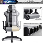 Homall Gaming Chair, Office Chair High Back Computer Chair Leather Desk Chair Racing Executive Ergonomic Adjustable Swivel Task Chair with Headrest and Lumbar Support (Grey)