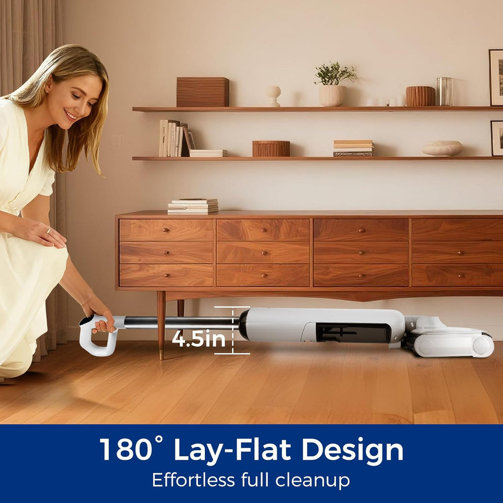 Wet Dry Vacuum Mop, 180°Lay-Flat Cordless Vacuum Mop All in One, Floor Cleaner Machine, 45 Minutes Long Runtime Electric Mop, 158℉ Self-Cleaning, Edge Cleaning, Self-Propelled Vacuum Mop Combo