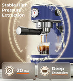 20 Bar Espresso Machine with Milk Frother, Compact Espresso Maker, Stainless Steel Coffee Machine with Precise Temp Control & 44oz Removable Water Tank for Latte, Cappuccino, Dark Blue