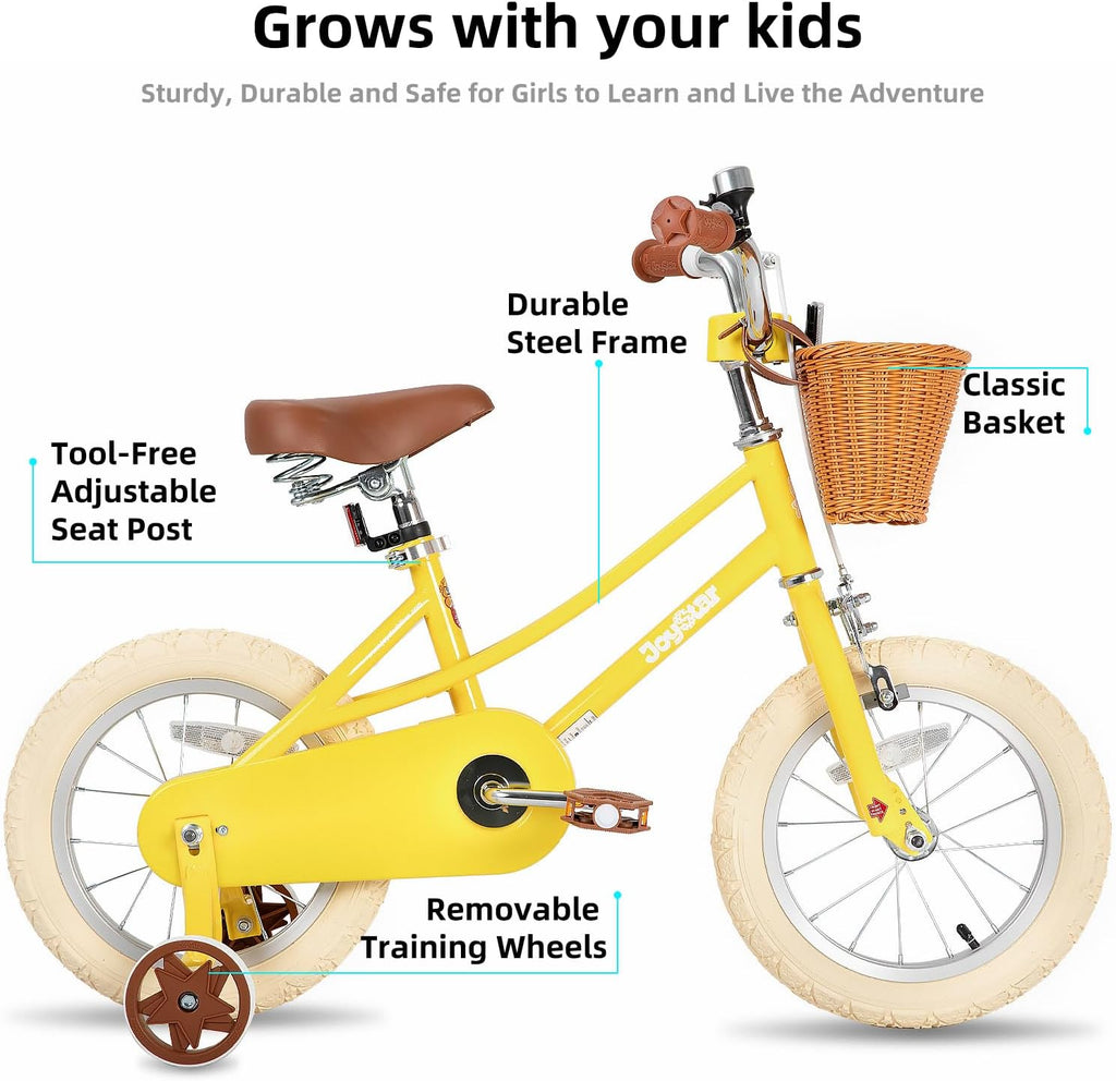 JOYSTAR Girls Bike for 2-12 Years Old Toddlers and Kids, 12" 14" 16" 18“ 20" Retro Style Kids Bike with Training Wheels, 18 20 Inch Children Bicycle with Kickstand