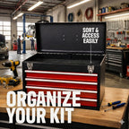 4-Drawer Tool Box with Drawers - Portable Metal Tool Box for Mechanics - Heavy Duty Steel Tool Chest with Locking Latches and Top Storage Compartment, Red/Black