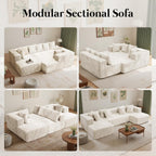 132'' U Shaped Sectional Couches for Living Room, Beige Modular Boneless Cloud Sofa with 2 Chaise Lounges, 4-in-1 Flexible Combination Layered Foam Cushion Deep Seat Corner Couch, No Assembly