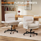 Bestier Criss Cross Office Chair with Flip-Up Arms, Vanity Comfy Chair with Thick Cushion & Wheels, Cross Legged Office Chair for Home Office, Bedroom, Beige Velvet