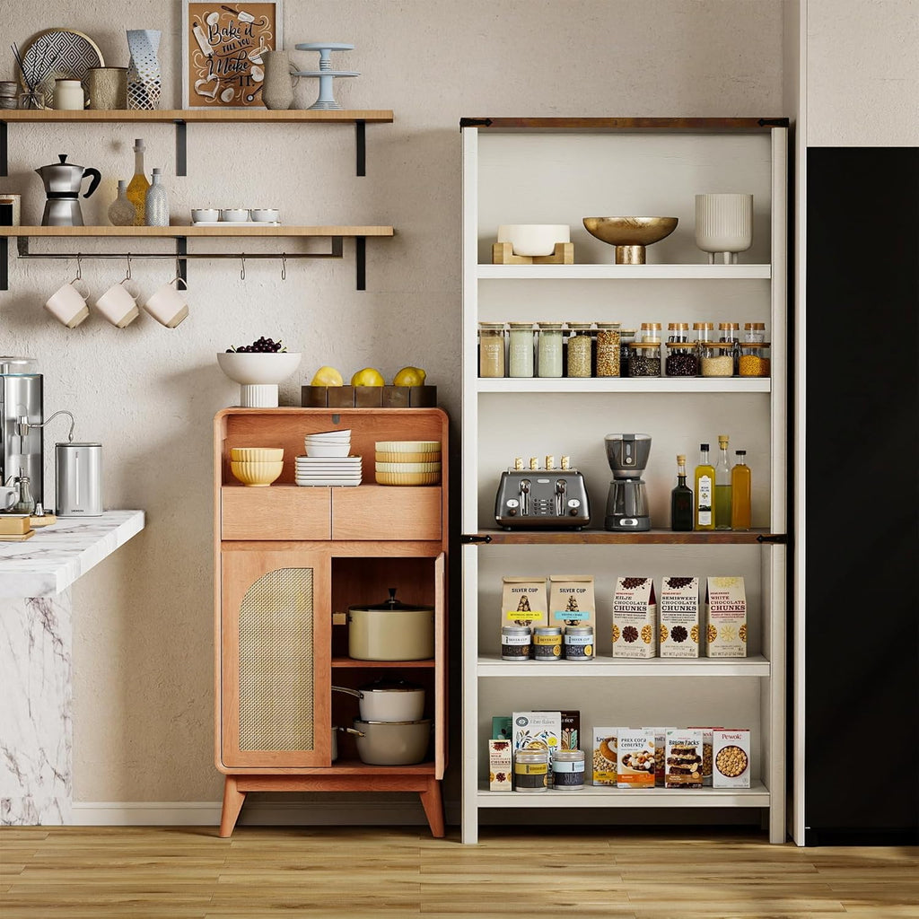 Kitchen Storage Cabinet, Buffet Cabinet with Doors and Adjustable Drawers, Modern Accent Sideboard Coffee Bar Cabinet for Living Room, Dining Room, Entryway, Oak