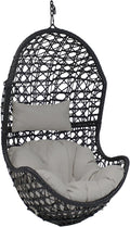 Sunnydaze Cordelia Egg Chair with Cushions -Resin Wicker Hanging Chair with 265-Pound Weight Capacity - Hanging Swing Includes Gray Polyester Cushion and Headrest