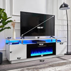 AMERLIFE Fireplace TV Stand with 36" Fireplace, 70" Modern Fireplace Entertainment Center LED Lights, 2 Tier TV Console Cabinet for TVs Up to 80", Ivory White