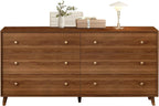 6 Drawer Dresser for Bedroom, 55 Inch Walnut Dresser for Closet, Mid Century Wood Chest of Drawers with Natural Texture & Pre-Embedded Slots for TV Stand, Living Room, Hallway, Office