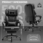 Massage Office Chair with Foot Rest,6 Points Vibration & Heat Executive Office Chairs for Heavy People,500LBS Big and Tall Office Chair,Ergonomic Reclining Desk Chair,Dual-Use Pillow,Black