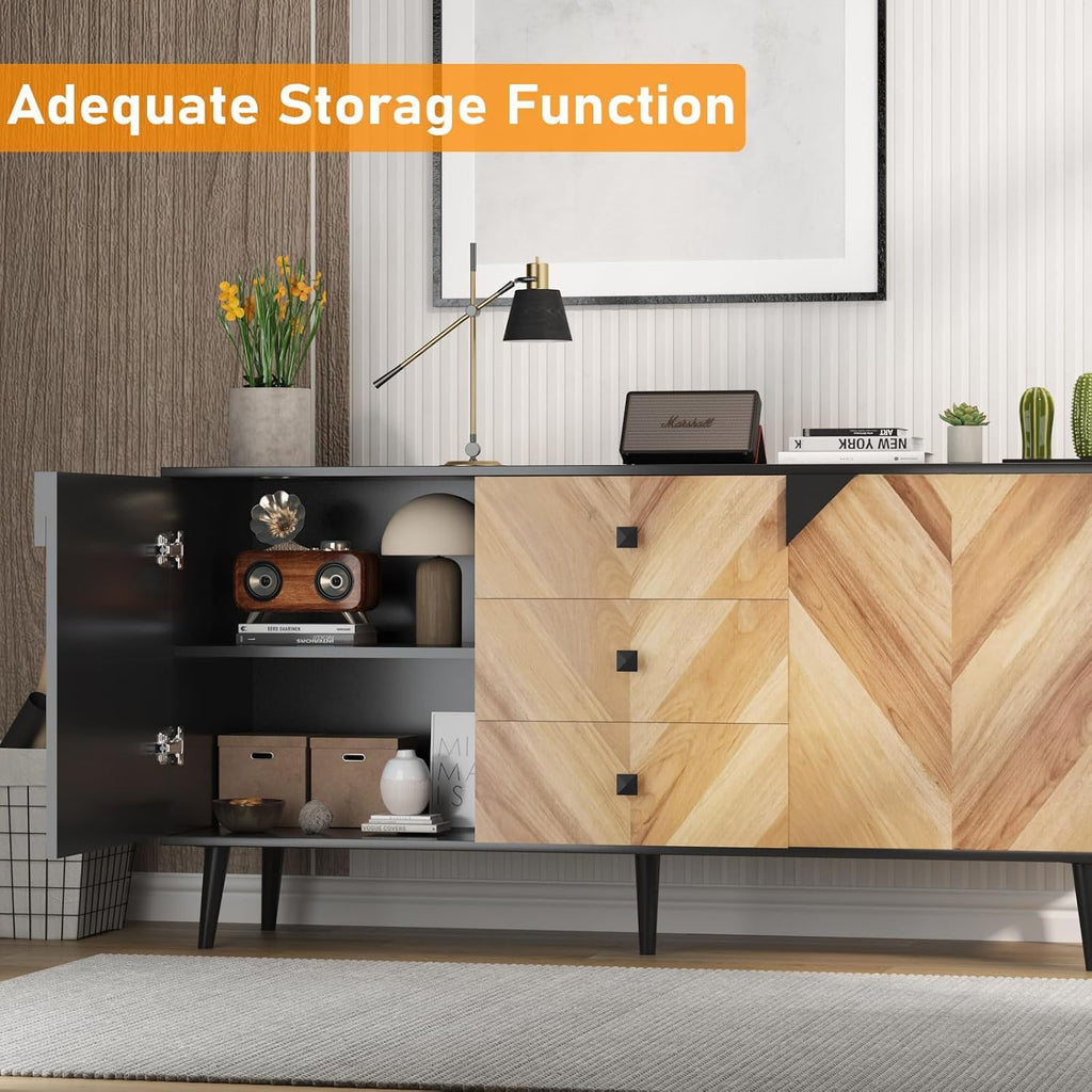 GAOMON Large Storage Cabinet with Shelves & Doors, Sideboard Buffet Cabinet with Drawer, Entryway Cabinets, Accent Cabinets for Living Room, Dining Room, Entryway